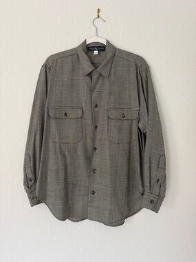Vintage Ralph Lauren 100% Wool Black White Houndstooth Button-Up Shirt Size L/XL